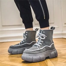 2024秋冬新款时尚男士靴子高帮皮靴毛茸茸战斗靴 - 灰色 - 查看 4