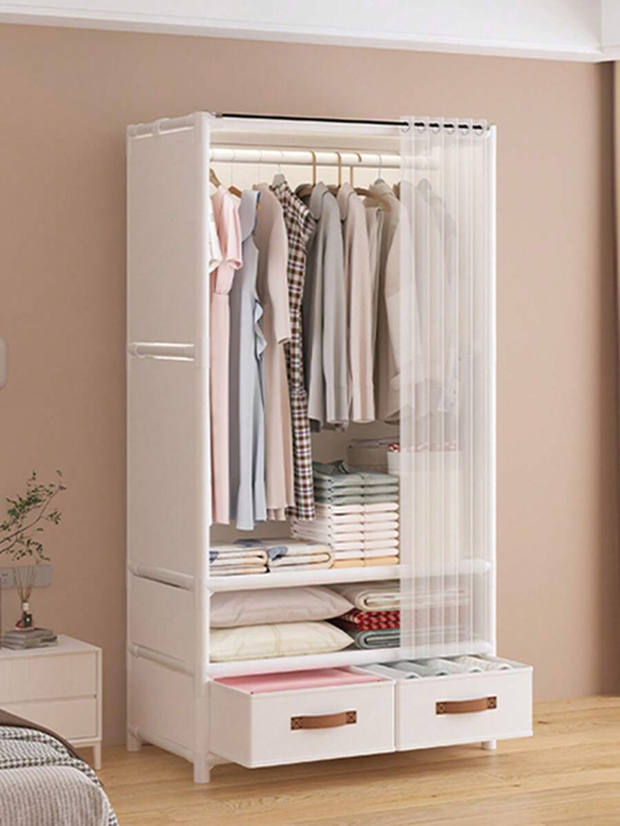 1pcs Easy To Assemble Modern Closet With Drawers - Durable Portable Clothes Organizer For Bedroom And Dorm Room, Reinforced Steel Frame, Black And White - Màu be - Xem 1