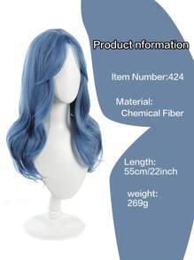 22 Inch Navy Blue Synthetic Wig, Medium Length Natural Wavy Curly Hair, Suitable For Female Cosplay, Costume Parties, And Heat Resistant