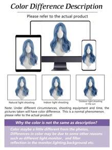 22 Inch Navy Blue Synthetic Wig, Medium Length Natural Wavy Curly Hair, Suitable For Female Cosplay, Costume Parties, And Heat Resistant