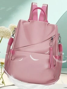 轻便，购物用品，高端尼龙防水流苏背包，女士零钱包，女士旅行单肩包，妈妈手提包，防盗栏背包，留学生的理想选择，适合购物、旅行、通勤、初学者、办公室工作人员，非常适合小学、中学、大学一年级/二年级学生和毕业生，返校季必备。 - 粉色 - 查看 3