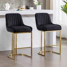 WAHSON OFFICE CHAIRS 2PCS Wahson Breakfast Bar Stools Dining Chairs Velvet Counter Chairs With Backrest & Golden Base, Kitchen Bar Chairs Counter Stools For Home Bar Dining Chairs Dining Table And Chairs - Black - View 2