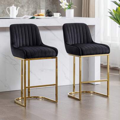 WAHSON OFFICE CHAIRS 2PCS Wahson Breakfast Bar Stools Dining Chairs Velvet Counter Chairs With Backrest & Golden Base, Kitchen Bar Chairs Counter Stools For Home Bar Dining Chairs Dining Table And Chairs
