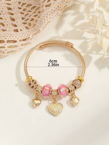 1 件波西米亚风格金色金属串珠心形吊坠手链，适合女性日常佩戴和节日礼物 - 愛心 - 查看 3