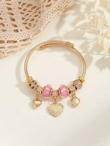 1 件波西米亚风格金色金属串珠心形吊坠手链，适合女性日常佩戴和节日礼物 - 愛心 - 查看 4