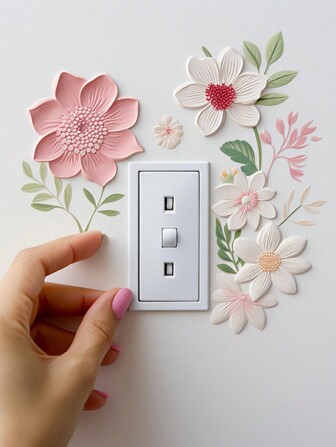 1/2/3/6 st INS-stil blommaströmbrytare-klistermärke, färsk blomning ljusströmbrytare-dekal, lämplig för vardagsrum entré väggdekoration självhäftande dekor vinyldekal, för sovrumsdekor, rumsdekorationer, för halloweendekor, höstdekor, klassrumsdekorationer, avtagbar klistermärke, halloweenpresenter