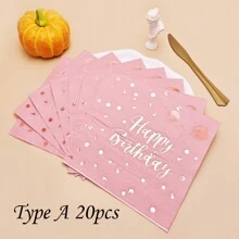 5/20/50pcs Rose Gold Balloon Happy Birthday Disposable Napkins, Party Napkins Elegant Metallic Rose Gold Foil Dessert Napkins For Ladies Dinner Celebration Party Supplies Decoration. - Baby Pink - View 11
