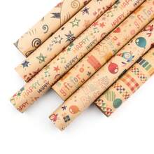 6 Sheets Of Christmas Wrapping Paper+2 Rope+1 Tape+1 Sticker - Christmas Gift Box Birthday Party Decoration Wrapping Paper Roll - Musical Note Kraft Paper Valentine's Day Birthday Gift Wrapping Holiday Gift Wrapping Paper