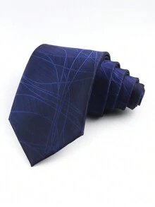 1 chiếc cà vạt polyester 8cm họa tiết kẻ caro & sọc dành cho nam, thích hợp cho đám cưới, lễ cưới, tiệc tùng và các dịp khác - Màu xanh hải quân - Xem 2