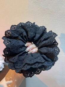 1pc Oversize 18cm Lace Scrunchie, Double Layer Floral Lace Bohemian Polyester Hair Accessory, Suitable For Spring, Summer, Beach, Wedding Scrunchies Hair Ties Scrunchy Hair Ties