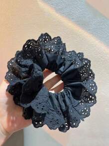 1pc Oversize 18cm Lace Scrunchie, Double Layer Floral Lace Bohemian Polyester Hair Accessory, Suitable For Spring, Summer, Beach, Wedding Scrunchies Hair Ties Scrunchy Hair Ties
