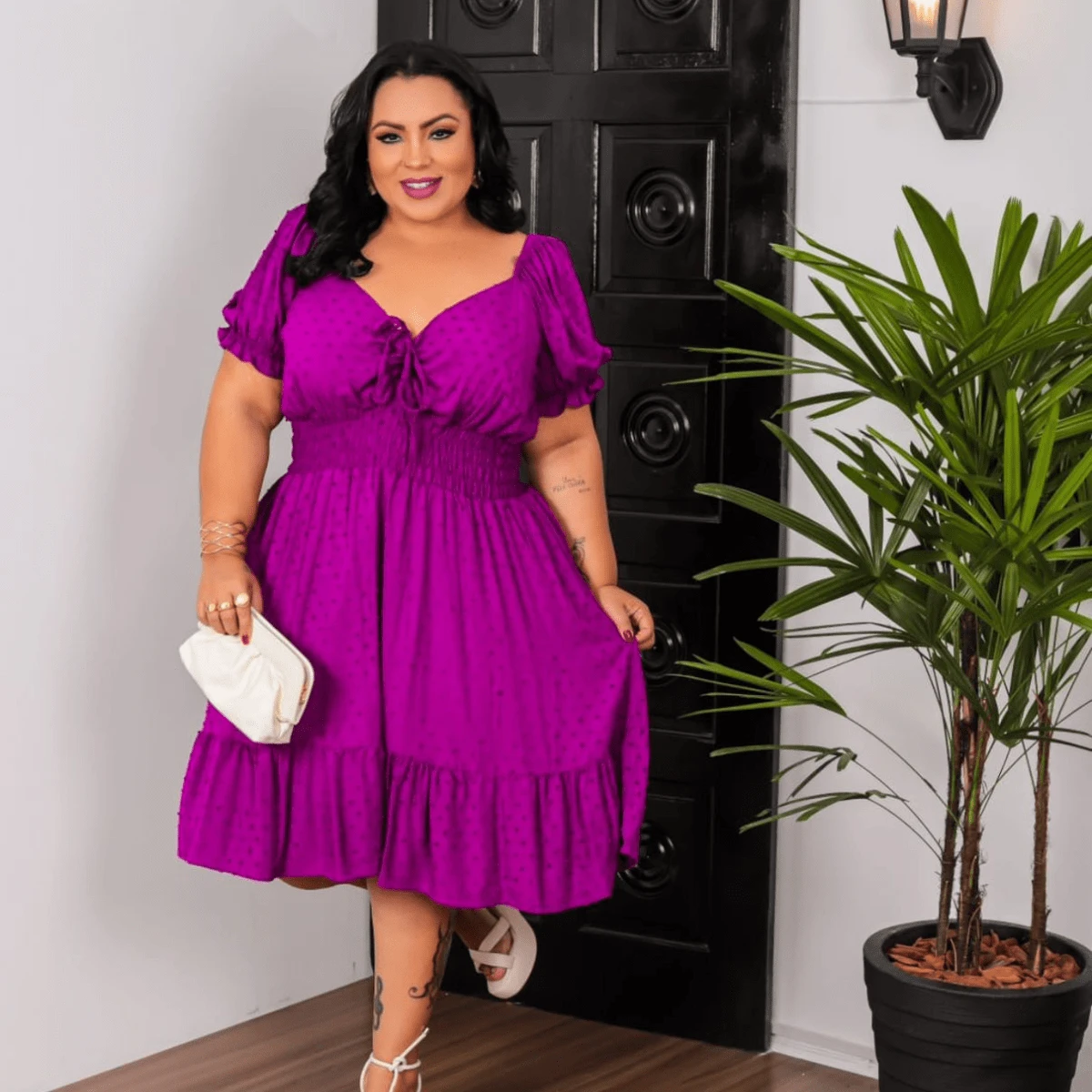 Women's Summer Plus Size Short Sleeve Dress New Model - Elegant And Sophisticated - Summer Fashion - Lined Viscose - 紫色 - 查看 1