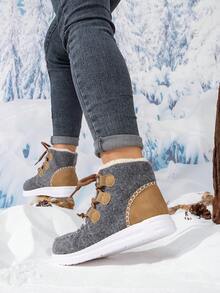 Giày bốt thường ngày cỡ lớn của Châu Âu và Mỹ, Giày bốt thường ngày mũi tròn cổ cao buộc dây mới mùa thu/đông 2023, Giày thường ngày dày ấm áp mùa thu/đông đa năng cho nữ, Giày bốt đi tuyết cho cặp đôi bán chạy nhất, Giày tuyết ấm áp cổ giữa co giãn một lần nhấn - Xám - Xem 4