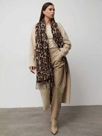 1 قطعة وشاح بطبعة نمر للنساء، بأسلوب أوروبي وأمريكي، خليط من الكشمير الاصطناعي، دافئ ومتعدد الاستخدامات، مناسب للخريف والشتاء