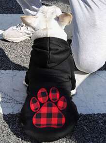 1pc Black Grid Pattern Pet Sweatshirt With Heart Shaped Paw Prints Suitable For Cats And Dogs, For Autumn And Winter - Black - View 9