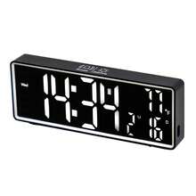 1 Đồng hồ kỹ thuật số có màn hình lớn, đồng hồ báo thức điện tử LED, độ sáng 3 mức, sạc USB, trang trí máy tính để bàn phòng ngủ hiện đại - Ánh sáng trắng vỏ đen - Xem 3
