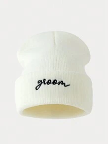 1 件时尚刺绣字母针织无檐便帽，温暖休闲冬季圣诞无檐便帽 - 白色 - 查看 11