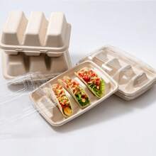 10pcs Disposable Taco Box Cornbread Tray Crispy Taco Shell Packaging Box Mexican Flatbread Take Out Packing Box Disposable Paper Pulp Takeaway Containers - Beige - View 4