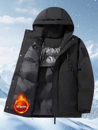 1 件男士冬季夹克，厚实保暖石墨烯时尚休闲连帽防风外套