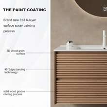 AmbroVania 36" Floating Bathroom Vanity With Sink, French Romantic Style For Bathroom Vanities With Walnut Wood Finish, Ceramic Integrated Basin And 2 Spacious Bottom Drawer - 自然木 - 查看 3