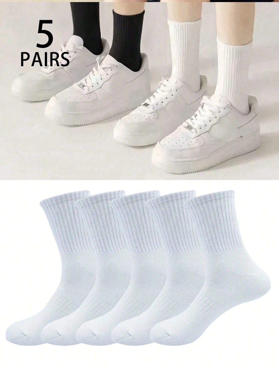 20/15/10/5/3/1 双加强型腰部吸湿排汗袜子，包含白袜、黑袜、过膝袜、长袜、女袜、长筒袜、柔软女袜、普通女长袜、日常中筒袜 - 白色 - 查看 1
