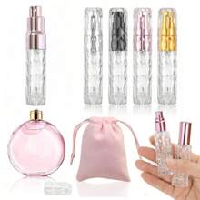 1 قطعة زجاجة رذاذ عطر 5 مل / 10 مل ، بخاخ سفر فارغ محمول ، وأكياس هدايا مخملية وردية بسحاب - أكياس هدايا ناعمة بالسحاب لحفلات الزفاف والأعياد وعيد الحب والذكرى السنوية ، قارورة عطر