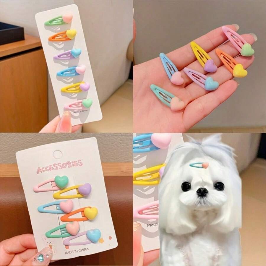 6PCS Kẹp BB tình yêu thời trang đơn giản đáng yêu, nhiều màu sắc, Phụ kiện lông thú cưng, Thích hợp để làm đẹp cho mèo, Tạo nên thú cưng hoàn hảo của bạn - Nhiều màu - Xem 1
