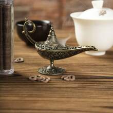 1 peça Queimador de Incenso Vintage com Lâmpada Mágica, Suporte de Incenso de Metal Vintage para Decoração Doméstica, Artesanal - Multiuso, Compacto e Elegante, Decoração Doméstica em Estilo Antigo, Presente Porta-Vela, Decoração Artística para Spa, Yoga, Meditação, Estudo, Escritório, Sala de Estar, Quarto, Mesa de Centro, Presente em Estilo Palácio