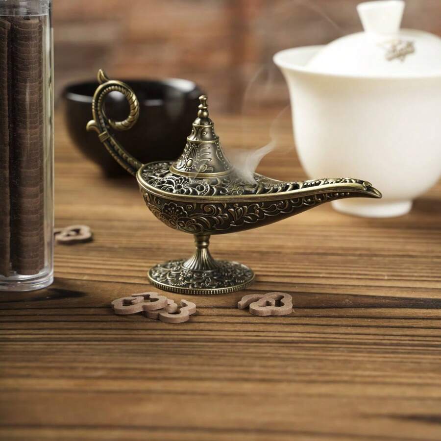 1 peça Queimador de Incenso Vintage com Lâmpada Mágica, Suporte de Incenso de Metal Vintage para Decoração Doméstica, Artesanal - Multiuso, Compacto e Elegante, Decoração Doméstica em Estilo Antigo, Presente Porta-Vela, Decoração Artística para Spa, Yoga, Meditação, Estudo, Escritório, Sala de Estar, Quarto, Mesa de Centro, Presente em Estilo Palácio