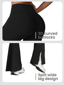 YEIFIN Quần thể thao cạp cao xếp ly ống loe màu trơn dành cho nữ phù hợp cho tập yoga, thể dục và chạy bộ - màu đen - Xem 5