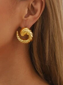 时尚不锈钢几何铸造耳环，奢华精品款C形耳钉，复古时尚跨境流行耳饰 - style1 - 查看 10