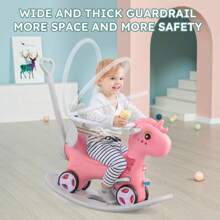 4 In 1 Rocking Horse For Toddlers 18-36months, Baby Ride On Toy With Detachable Balance Board, Footrest And 4 Smooth Wheels, HDPE Material - Pink - View 4