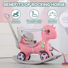 4 In 1 Rocking Horse For Toddlers 18-36months, Baby Ride On Toy With Detachable Balance Board, Footrest And 4 Smooth Wheels, HDPE Material - Pink - View 3