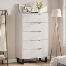 GOCAPTAIN 5 Dresser For Bedroom, 51" Tall Dresser, Freestanding Vertical Drawer Dresser With Storage, Wooden Closet Dresser Storage Dresser Chest For Living Room, Hallway, Entryway - 白色 - 查看 1