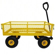 Steel Garden Cart,Utility Wagon With 4 Removable Mesh Sides To Convert Into Flatbed,400 Lbs Capacity, Utility Metal Wagon With 180° Rotating Handle And 10 In Tires, Perfect For Garden, Farm, Yard