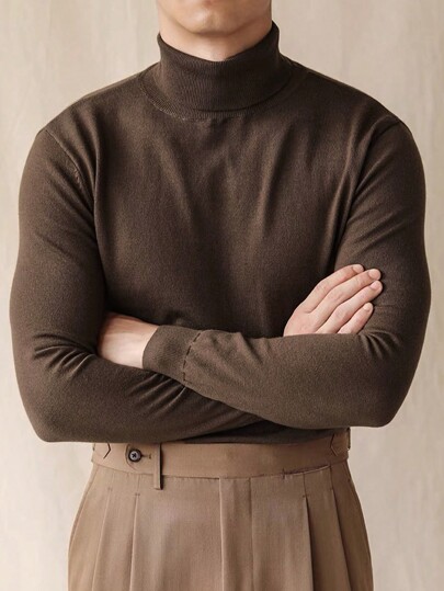 Męski sweter z wysokim kołnierzem, minimalistyczny i modny na co dzień, jesień/zima