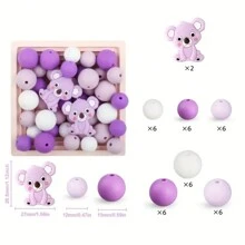 36/38/43pcs Cute Silicone Bead Set, 12mm/15mm Solid Color Koala Pattern Round Loose Beads, Used For DIY Jewelry Making, Key Chain, Pen Strap, Bracelet, Necklace, Pendant Handcraft Supplies