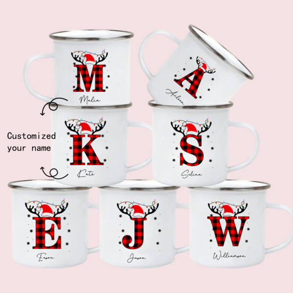 1PC, 24 Letter Christmas Custom Name Enamel Cup Coffee Cup Can Be Customized Water Cup Personalized Santa Claus DIY Mug - Custom Name Coffee Christmas Gift Cup, Summer And Winter Drinking Set, Birthday Gift, Holiday Gift