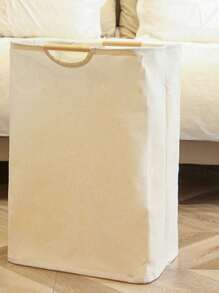 1 件简约可折叠木柄洗衣篮，大容量，可存放玩具和杂物 - 杏色 - 查看 8