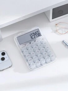 1pc Transparent Dopamine Molecule Calculator, High-End Fashion, Mechanical Keyboard Circular Buttons, 12-Digit Desktop Calculator, Suitable For Students And Office Use,School Supplies,Back To School