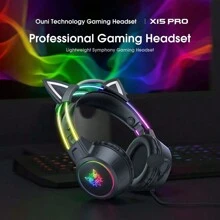 ONIKUMA X15 Pro Gaming Headset With Dynamic RGB Lighting, Detachable Cat Ears, Microphone And Surround Sound - Black - View 3