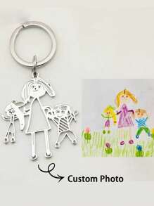 Custom Children Drawing Picture Keychain Stainless Steel Customized Cartoon Painting Photo Key Chain Personalized Car Keyring Jewelry Birthday Gift,Chic Autumn,Apparel Accessories,Customized Keychains & Accessories - Multicolor - View 8