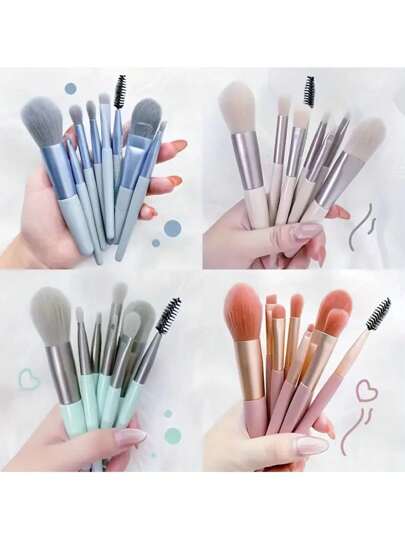 Juego de 8 Piezas de brochas de maquillaje portátiles y suaves para sombra de ojos, base, polvo, corrector, labios y rubor