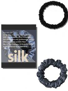 2条装 100% 天然真丝纯色发圈 高品质发绳（22姆米） 女士大号发圈 发饰 宽度（1厘米、2厘米） 马尾辫、发圈、发绳、发球 头饰