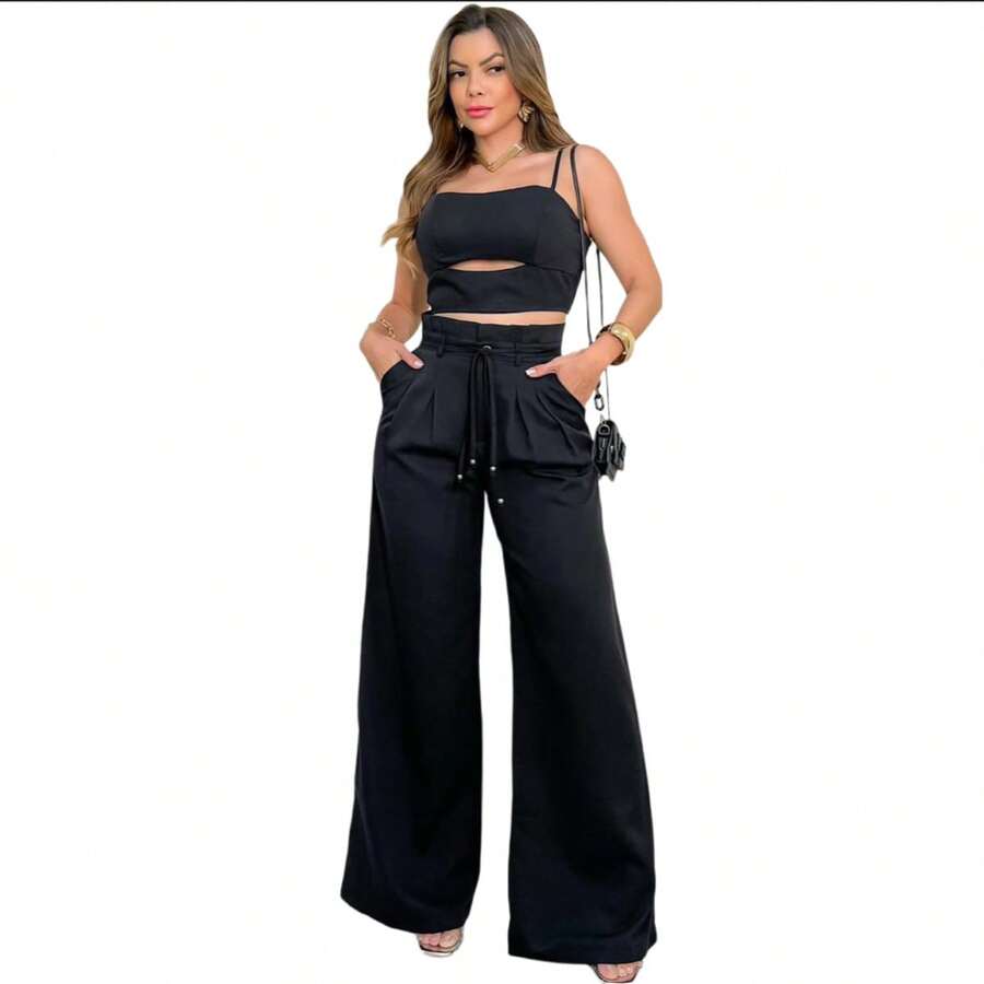 Women's Tailored Set, Trousers, Pantaloons/Bodysuit, Summer Top - 黑色 - 查看 1