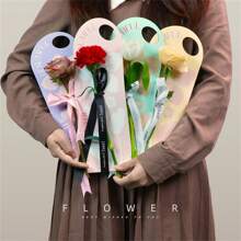 6支装单枝手持花卡情人节花束贺卡单包装纸