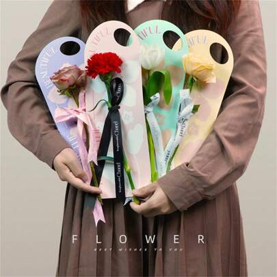 6 piezas Tarjeta de felicitación con flor individual empaquetada para ramo de flores del Día de San Valentín, empaque de papel