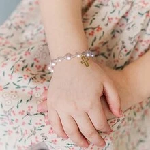 12 件/套空心吊坠弹性手链，包括 12 条手链和 12 个欧根纱袋，适合洗礼礼物、生日礼物、周年纪念礼物、派对礼物 - 粉紅色金色吊墜-12件 - 查看 4