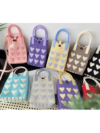 New Super Stylish Knitted Mobile Phone Bag, Lightweight And High-End, Card Like Cartoon Shoulder Bag, Summer Versatile Handbag Valentines