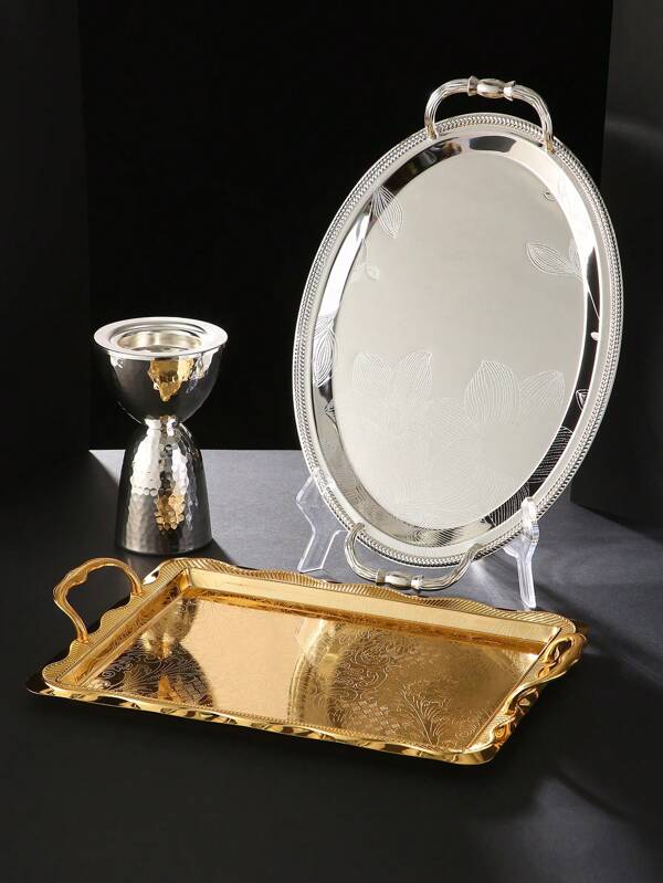 ALAMAMARA 1 pieza, Bandeja de oro y plata, quemador de incienso de oro y plata, estilo, artesanía de hierro, base con grabado láser de grano especial, para decoraciones de Rama, decoraciones de Rama Kareem, decoraciones de Rama Mubarak, Mubarak islámico, Eid Al-Fitr, adecuado para decoración del hogar, oficina, sala de estar, cocina, necesario para banquetes, atmósfera de alta gama, empaquetado independiente en caja de color, plata, primavera